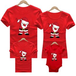 Family Matching Outfits Year Christmas Family Outfits Set Red Cotton Mother Kids Short Sleeve T-Shirt Mother And Daughter Baby Romper Clothes 230901