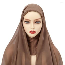 Ethnic Clothing Muslim Chiffon Hijab With Cap Attached Women Veil Headscarves Headwrap Turban Islam Ramadan Scarf Jersey