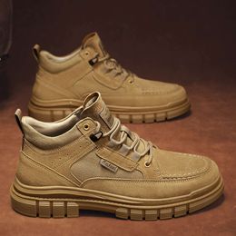 Jin Ping Men's Shoes Autumn and Winter Mid Top Pig Skin Canvas Martin Casual Shoes Jf2309-p95 athletics sneakers