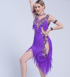 Stage Wear Competition Latin Dress For Girls Dance Woman Ballroom Women Purple Fringe