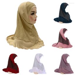 Ethnic Clothing Women Stylish Muslim Hijab Lace Panel Ruffle Headscarf Medium Size Headwrap Elegant One Piece 8-15Y Outdoors Accessories