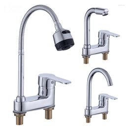 Kitchen Faucets Brass Washbasin Faucet Cold Water Tap Double Hole Deck Mounted Stopcock Electriplated Bibcock Household Hardware