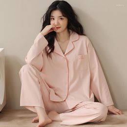 Women's Sleepwear Autumn Winter Cotton Linen Shirt Pajamas Set Japanese Leisure Simple Sleepwer Long Sleeve Plus Loose Home Suit