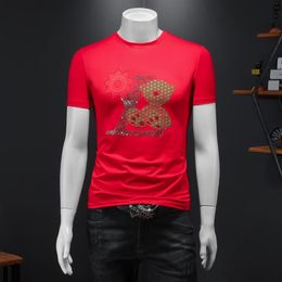 2023 neue bohrer bestickt gedruckt kurzarm T-shirt mode trend beiläufige dünne männer rundhals bodenbildung shirt266t