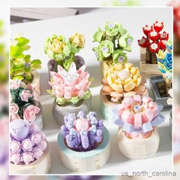 Blocks Flower Succulents Potted Building Blocks Romantic Flower Bouquet Assembly Toys For Girls Women Birthday Gift R230907