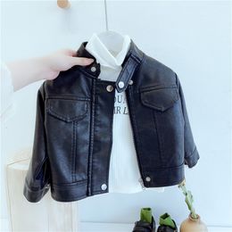 Jackets Black Leather Jacket Spring Autumn Children Boys Girls Coat Fashion Kids Baby Clothing Casual Pu Outerwear 2-7Y 230904