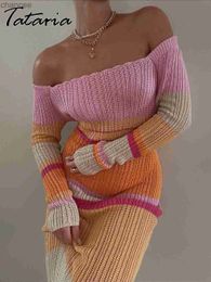 Basic Casual Dresses Slash Neck Beach Dress for Women Hollow Out Sexy Maxi Bodycon Knitted Dresses Female Spring Stripes Long Holiday Dress 2023 New LST230904