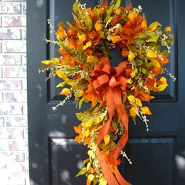 Christmas Decorations 60*30cm Artificial Autumn Wreath Decoration Maple Pine Cone Pumpkin Door Wreath Halloween Thanksgiving Garland Christmas Decor 230904