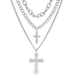 Fashion Cross Jewelry Multiple Layer Glass Crystal Rosary Link Chain Cross Pendant Necklaces