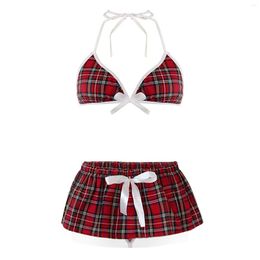 Bras Sets Sexy Student Uniform Lingerie Cosplay Schoolgirl Plaid Miniskirt Outfits Erotic Porno Underwear Flirting Sex Costume