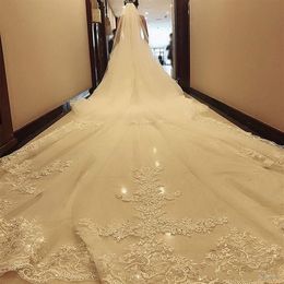 2022 In Stock Bridal Veils 3M 5M Lace Applique Edge Tulle Cathedral Length Wedding Veil White Ivory Real Image275a