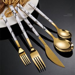 Dinnerware Sets Marble Handle Cutlery Set Tableware Creative Stainless Steel Spoon Fork Knife Western Utensils for Kitchen 230901