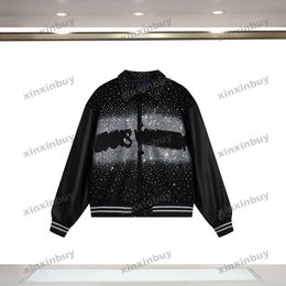 xinxinbuy Men designer Coat Jacket Hot diamonds Letter printing long sleeve women Black khaki blue S-XL