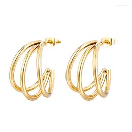 Stud Earrings Fashion Simple Temperament Female Earring Hollow C-Shaped Three-Layer Winding Stainless Steel Charm Jewelry