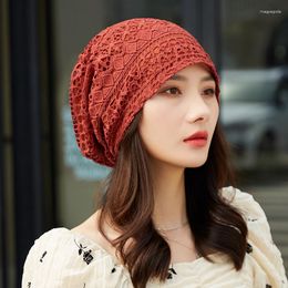 Ethnic Clothing Fashion Women Hats Spring Summer Thin Bonnets For Designer Lace Flower Skullies Headscarf Hat Autumn Latest Turban Beanies