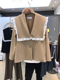 Women's Suits UNXX Women Office Wear Jackets Ruffles Sweet Chic 2023 Spring Autumn Sailor Collar Fashion Gentle Blazer Short Jacket Y2k