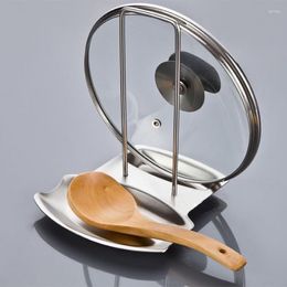 Kitchen Storage Stainless Steel Pan Pot Cover Lid Rack Stand Soup Spoon Holder Cooking Organizer Accessories