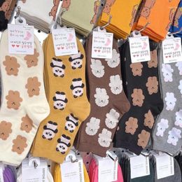 Women Socks Cute Cartoon Bear Medium Tube School Student Sports Graffiti Warm Kawaii Panda Sweat Absorbing