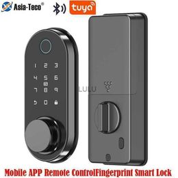 Door Locks Wood Lock Tuya Smart Password Fingerprint Bluetooth Electronic Deadlock Mechanical Key Auto Mobile APP HKD230904