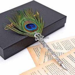Fountain Pens 1set Vintage Handmade Peacock Feather Quill Dip Fountain Pen + Writing Ink 3 Nibs Kit Set with Gift Box High quality HKD230904