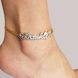 Anklets Custom Name Anklet for Women Personalised 3D Nameplate Anklet Custom Double Colour Cuban Chain Anklet 230901