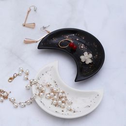 Decorative Figurines Ceramic Moon Shape Small Jewellery Dish Earrings Necklace Ring Storage Plates Fruit Dessert Display Bowl Decoration Tray