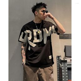 Men's T Shirts Summer Casual All-match Trend Korean Version Short Sleeve Round Neck Solid Colour Letter Printed Loose Fashion Youth T-shirt