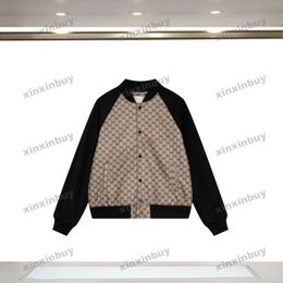 xinxinbuy Men designer Coat Jacket Panelled Paris Double letter Print long sleeve women gray Black khaki green red S-2XL