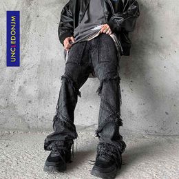 UNCLEDONJM Hip hop flare jeans men clothing wide leg streetwear black goth clothes for UZ69339I