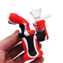 Latest Mini Colourful Innovative Silicone Bong Pipes Kit Glass Philtre Handle Funnel Bowl Easy Clean Herb Tobacco Cigarette Holder Portable Smoking Handpipes