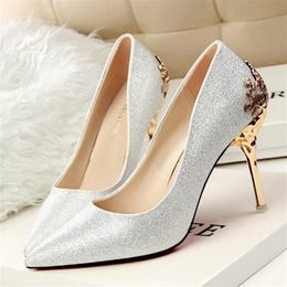 Womens high-heeled Suede Shoes pumps carved metal heel pointed Wedding Shoes 9colors drop lady christmas gift 252r