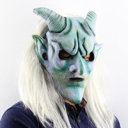 Party Masks Cosplay Latex Masks Halloween Scary Demon Devil Cosplay Horrible Horn Mask Adults Party Props 230904