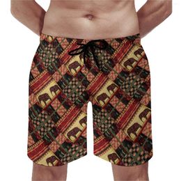 Men's Shorts African Patchwork Board Elephant Print Casual Beach Short Pants Design Running Surf Quick Dry Swimming Trunks Gift