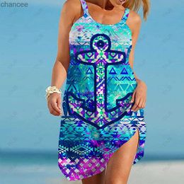 Basic Casual Dresses Fashion Anchor Boat Print Dresses Women 2023 Summer Casual Colourful Loose Beach Tank Dress Female Spaghetti Strap Boho Dress LST230904