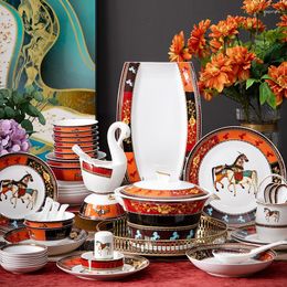 Dinnerware Sets Jingdezhen Ceramic Ware 56 Head Bone China Tableware Set European Style Phnom Penh Dishes Combination Gift