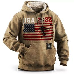 Men's Hoodies Sweatshirts Harajuku Hoodie Men's Hooded Sweatshirt 3D Printed Letter US Flag Jersey Spring Autumn Oversized Casual Streetwear Tops 230904