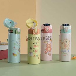 Cups Dishes Utensils 500ML Cute Bear Thermal Water Bottle Smart Display Temperature Thermos Mug with Straw Bottle Stainless Steel Kids Insulated Cup x0904