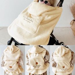 Blankets Coral Fleece Baby Blanket Stroller Cover Embroidery Bear Winter Windproof Kids Infant Nap Warm Quilt Swaddle Wrap