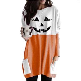 Women's Hoodies Halloween Hoodie Women Fashion O-Neck Long Sleeve Sweatshirt Dress Coat Pocket Female Sweats Smile