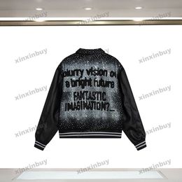 xinxinbuy Men designer Coat Jacket Hot diamonds Letter printing long sleeve women Black khaki blue S-2XL