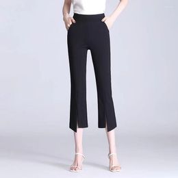 Women's Pants Summer High Waist Split Hem Slim Flare Solid Plus Size All-match Knee Length Office Casual Fashion Women Clothes