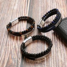 Charm Bracelets Classic Men Leather Bracelet Fashion Stainless Steel Multilayer Handmade Bead Combination For Jewellery Gifts