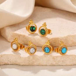 Stud Earrings Double Circle Aretes De Mujer Stainless Steel For Women Turquoise Gold Color Pendientes Hollow Earings Bohemia Jewelry