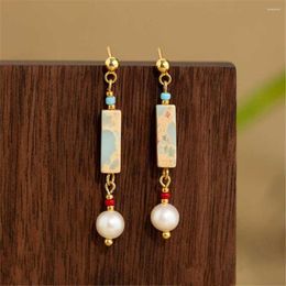 Dangle Earrings Natural Shoushan Stone Freshwater Pearl Drop Chinese Style S925 Sterling Silver Versatile Ladies Fine Jewellery Gift