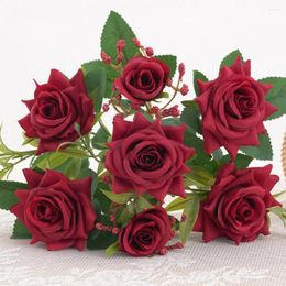 Decorative Flowers Maintenance-free Artificial Rose Bouquet 7-head Fidelity Long-lasting Wedding Decor Table Centerpiece