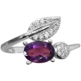 Cluster Rings Sterling Silver Amethyst Ring 0.7ct 5mm 7mm Natural 18K Gold Plating Gemstone Jewellery