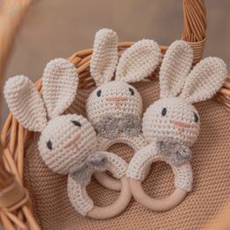 Rattles Mobiles Baby Rattle Crochet Amigurumi Bunny Bell born Knitting Gym Toy Educational Teether Mobile 012 Months 230901