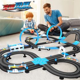 Diecast Model Railway Track Toy Set Racing Track Electric Double Remote Control Car Interactive Autorama Circuit Voiture Toy For Boy Children 230901
