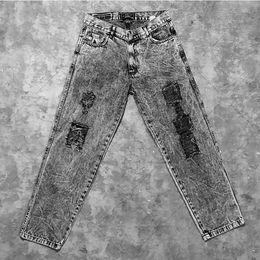 Men's Jeans Grey Distressed Ripped Jeans for Men and Women Y2k Street Wear Punk Hip Hop Jeans Plus Size Clothing Floor Mopping Pants 230904