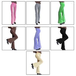 Women's Pants Elastic High Waist Wide Leg Vintage Ribbed Velvet Solid Colour Flare Bell Bottom Trousers Hip Hop Casual Slim